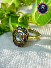 Natural Polki Diamond 925 Siver Ring - Antique Octagonal Design For Women