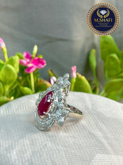 Masterpiece Luxury Ruby Diamond Silver Ring – Modern Design Fit for a Queen