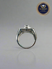 Luxury Black Zircon Silver Ring with White Stones – Watch Style Design