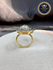 Diamond Polki Silver Ring – Classic Octagonal Design, Indian Traditional Jewelry”