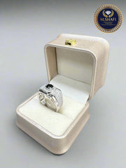 Luxury Black Zircon Silver Ring with White Stones – Watch Style Design