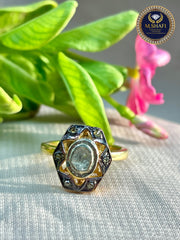 Natural Polki Diamond 925 Siver Ring - Antique Octagonal Design For Women