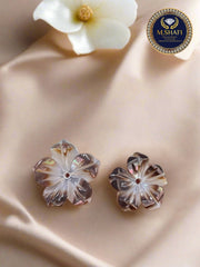 Black and White Mother of Pearl Flower – One Side Carved for Gold & Silver Jewelry