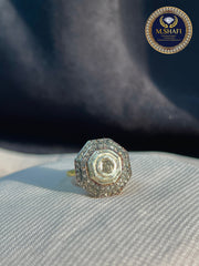 Diamond Polki Silver Ring – Classic Octagonal Design, Indian Traditional Jewelry”