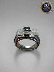 Luxury Black Zircon Silver Ring with White Stones – Watch Style Design