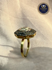 Diamond Polki Silver Ring – Classic Octagonal Design, Indian Traditional Jewelry”