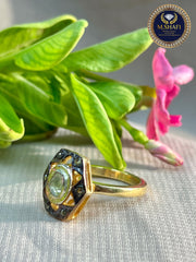 Natural Polki Diamond 925 Siver Ring - Antique Octagonal Design For Women