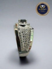 Luxury Black Zircon Silver Ring with White Stones – Watch Style Design