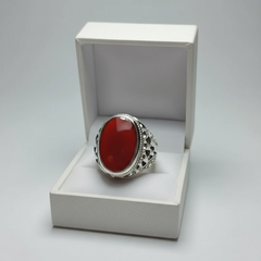 Premium Natural Red Aqeeq Ring in Handmade Sterling Silver