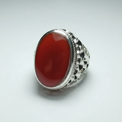 Premium Natural Red Aqeeq Ring in Handmade Sterling Silver