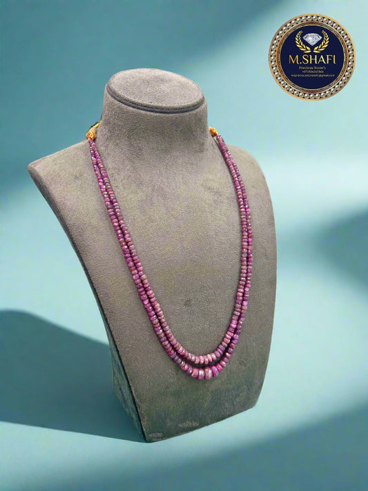 Premium Ruby Bead Necklace – 2 Line, Natural Stone