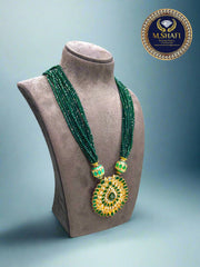Green Crystal Necklace – 9 Line Multi-Strand Beaded Jewelry for Women | Party & Bridal Wear