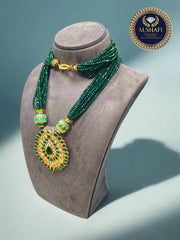 Green Crystal Necklace – 9 Line Multi-Strand Beaded Jewelry for Women | Party & Bridal Wear