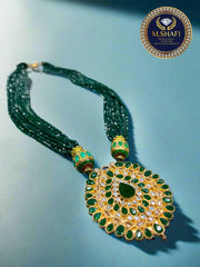 Green Crystal Necklace – 9 Line Multi-Strand Beaded Jewelry for Women | Party & Bridal Wear