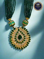 Green Crystal Necklace – 9 Line Multi-Strand Beaded Jewelry for Women | Party & Bridal Wear