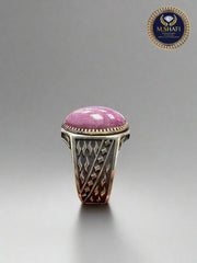 Natural Ruby Men’s Ring – Polished Silver with Engraving