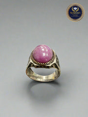 Natural Ruby Men’s Ring – Polished Silver with Engraving
