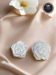 Mother Of Pearl Rose Shape Flower Carved - One Side - For Gold & Silver Jewelry