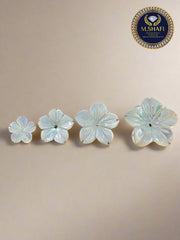 White Mother Of Pearl Star Shape Flower - One Side Carved - For Gold & Silver Jewelry Making