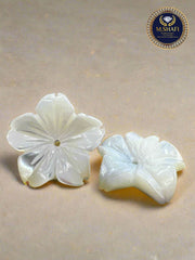 White Mother Of Pearl Star Shape Flower - One Side Carved - For Gold & Silver Jewelry Making