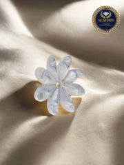 White Mother of Pearl Sunflower Shape – One Side Carved for Gold & Silver Jewelry Making