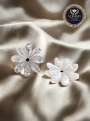 White Mother of Pearl Sunflower Shape – One Side Carved for Gold & Silver Jewelry Making