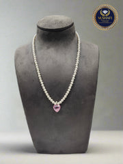 Shell Pearl Necklace with Pink Heart Zircon Pendant – Elegant New Design for Women