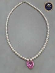 Shell Pearl Necklace with Pink Heart Zircon Pendant – Elegant New Design for Women