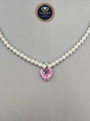 Shell Pearl Necklace with Pink Heart Zircon Pendant – Elegant New Design for Women