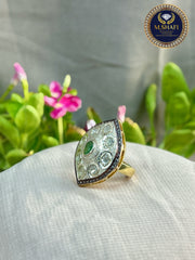 Natural Emerald Ring with Polki Diamond – 925 Sterling Silver Antique Jewelry