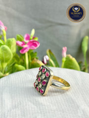 Natural Ruby Polki Diamond Antique Ring | 925 Sterling Silver Royal Heritage Jewelry