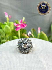 Natural Diamond Polki Silver Ring – New Antique Inspired Design | 925 Sterling Silver Jewelry