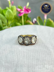 Luxury Polki Diamond Ring – 925 Silver | Three Diamond Classic Design