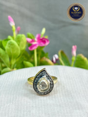 Diamond Polki Pear Shape Silver Ring – New Design 925 Sterling Jewelry