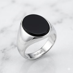 Black Aqeeq stone ring sterling silver S925 | Turkish Design