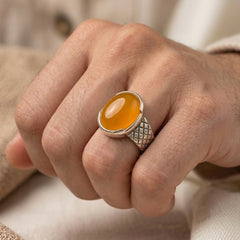 Golden Yellow Aqeeq Turkish Ring – 925 Sterling Silver