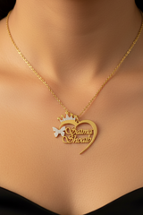 Personalized Heart Frame Couple Name Pendant – Pure 925 Silver / Gold Plated