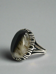 “Rare Aqeeq Stone Silver Ring – Handmade Artisan Jewelry for Men