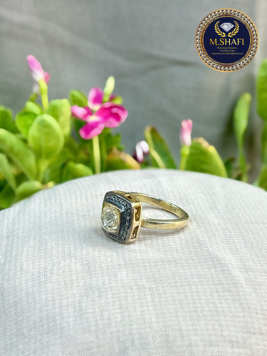 Square Design Diamond Polki Silver Ring – Unique Handmade Style