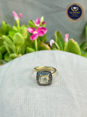 Square Design Diamond Polki Silver Ring – Unique Handmade Style