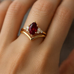 Vintage Marquise Red Statement Ring Set with Sparkling Moissanite Accents