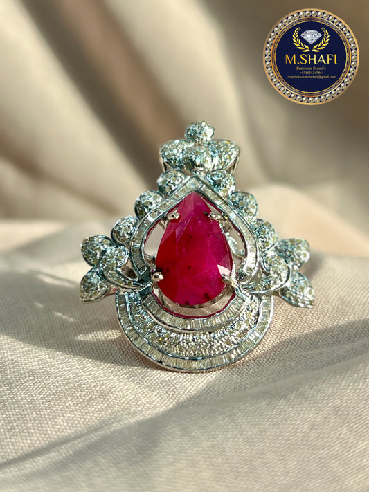 Masterpiece Luxury Ruby Diamond Silver Ring – Modern Design Fit for a Queen