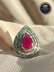 Luxury Ruby Diamond Ring – Pear Shape Modern Design Jewelry for Women