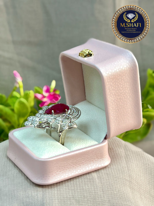 Masterpiece Luxury Ruby Diamond Silver Ring – Modern Design Fit for a Queen