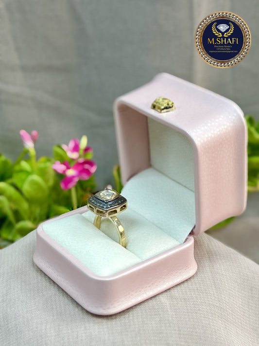 Square Design Diamond Polki Silver Ring – Unique Handmade Style