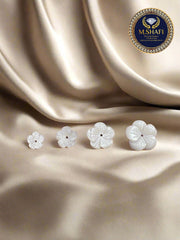 White Mother of Pearl Flower Shape – One Side Carved for Gold & Silver Jewelry Making