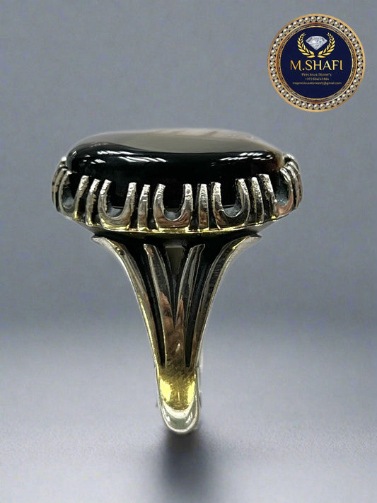 “Rare Aqeeq Stone Silver Ring – Handmade Artisan Jewelry for Men