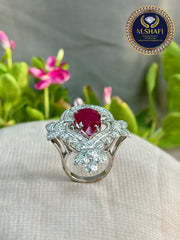 Masterpiece Luxury Ruby Diamond Silver Ring – Modern Design Fit for a Queen