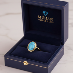 Vintage Gold-Plated Silver Turquoise Ring – Bezel Set Natural Feroza Gemstone Ring