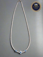 Freshwater Pearl Necklace with Mother of Pearl Evil Eye – Handmade Protective Jewelry for Women